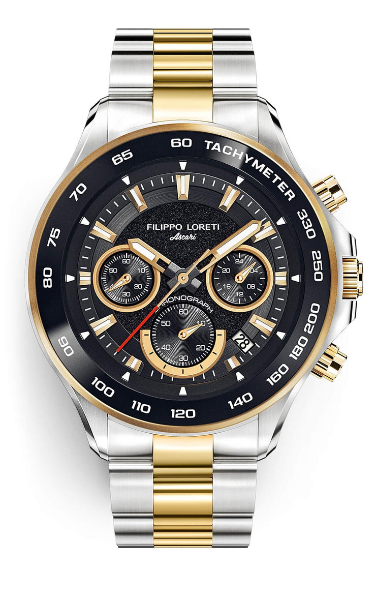 Filippo Loreti Ascari Monza Two Tone Black Gold Steel - Watches.com - 00829