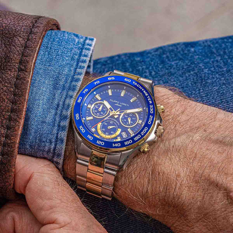 Filippo Loreti Ascari Monza Two Tone Blue Gold Steel - Watches.com - 00830