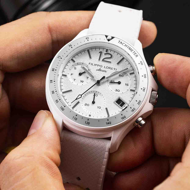 Filippo Loreti Ascari Scuderia Bianco Sporco Chronograph White - Watches.com - 01103