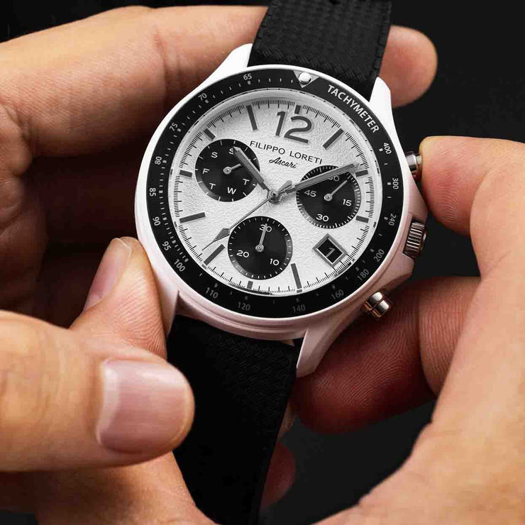 Filippo Loreti Ascari Scuderia Bianconero Chronograph White - Watches.com - 01105