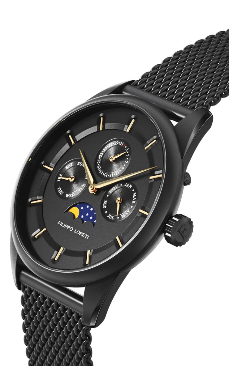 Filippo Loreti Venice Moonphase Black Gold Mesh - Watches.com - 40501