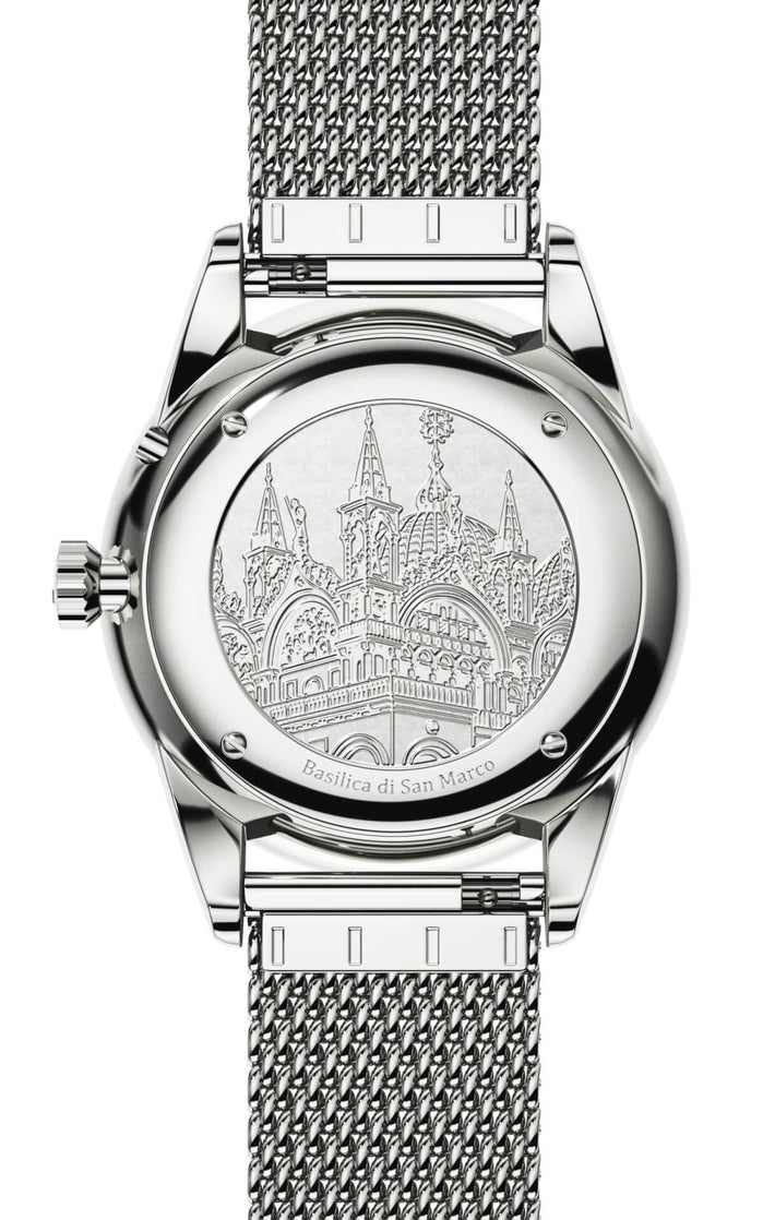 Filippo Loreti Venice Moonphase Silver Mesh angled shot picture