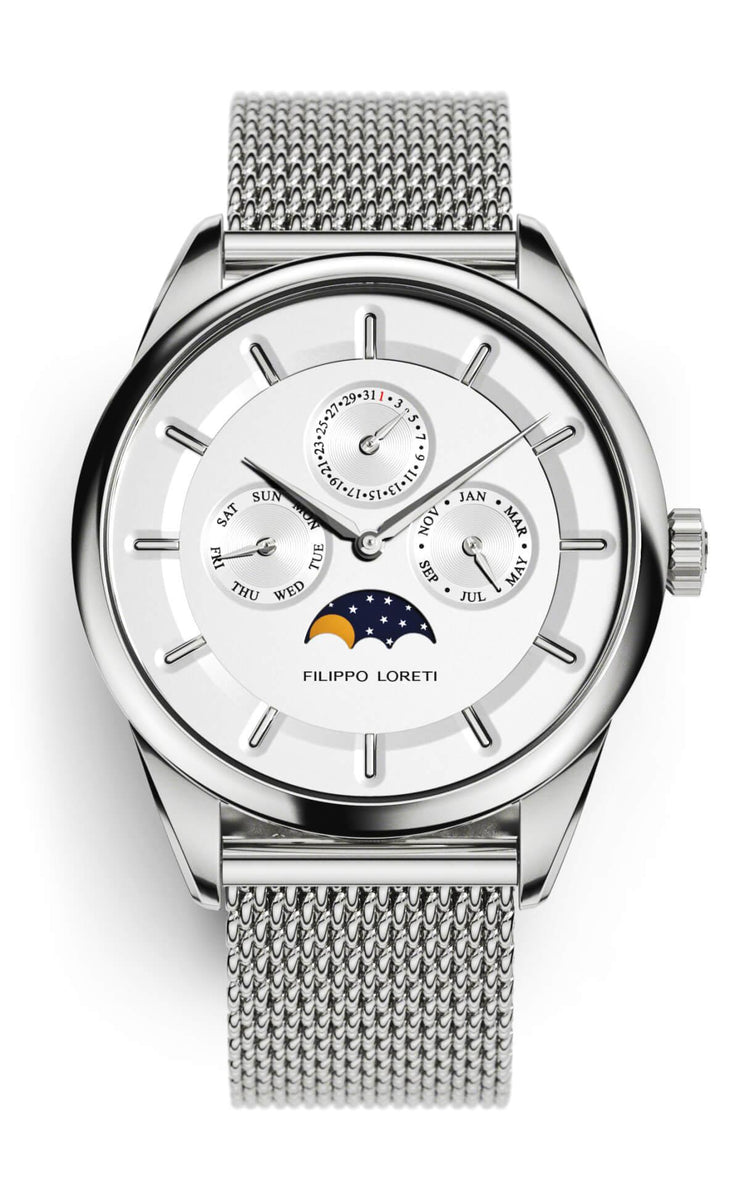 Filippo Loreti Venice Moonphase Silver Mesh - Watches.com - 40101