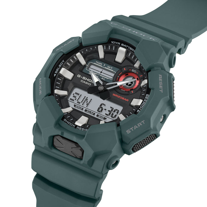 G-Shock GA010 Rugged Ana-Digi 10 Year Battery Green angled shot picture