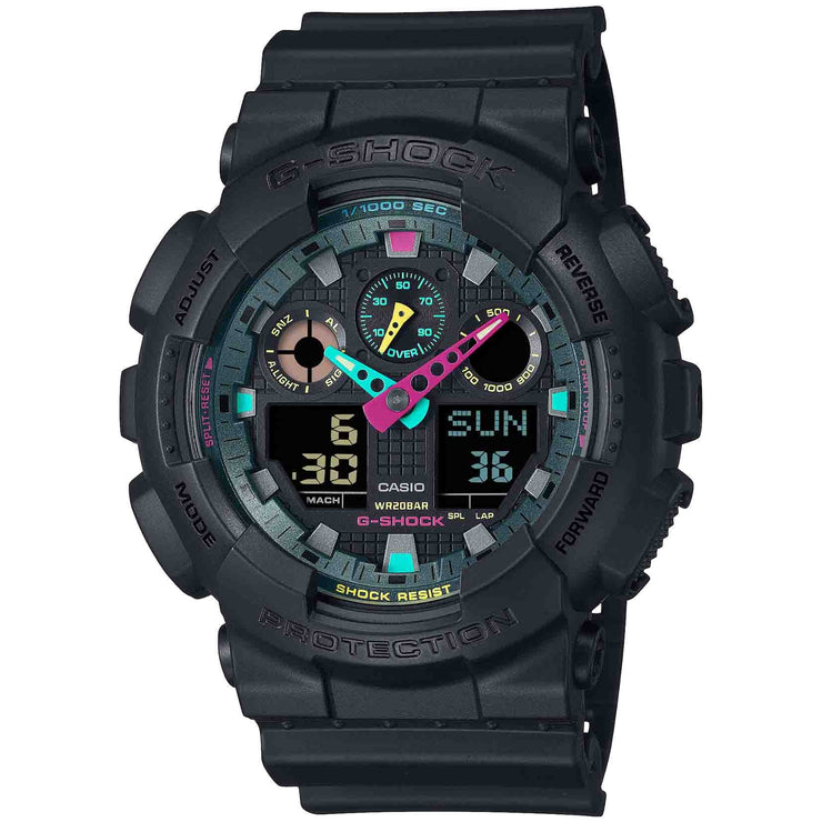 G - Shock GA100 Ana - Digi Flourescent Black - Watches.com - GA100MF - 1A