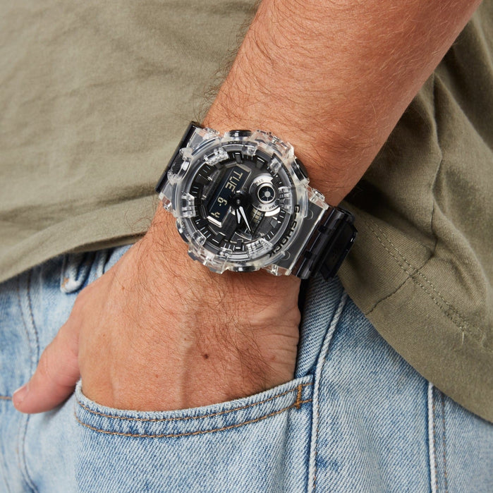 G-Shock GA700 Skeleton Ana-Digi Clear Grey angled shot picture