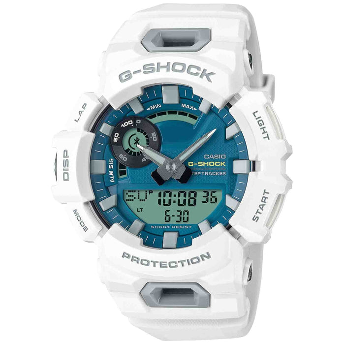 G-Shock GBA900 Cool Breeze Ana-Digi White Blue angled shot picture