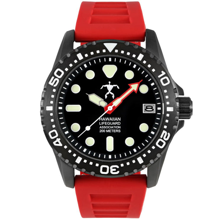 Hawaiian Lifeguard Association All Black Red - Watches.com - HLA5412