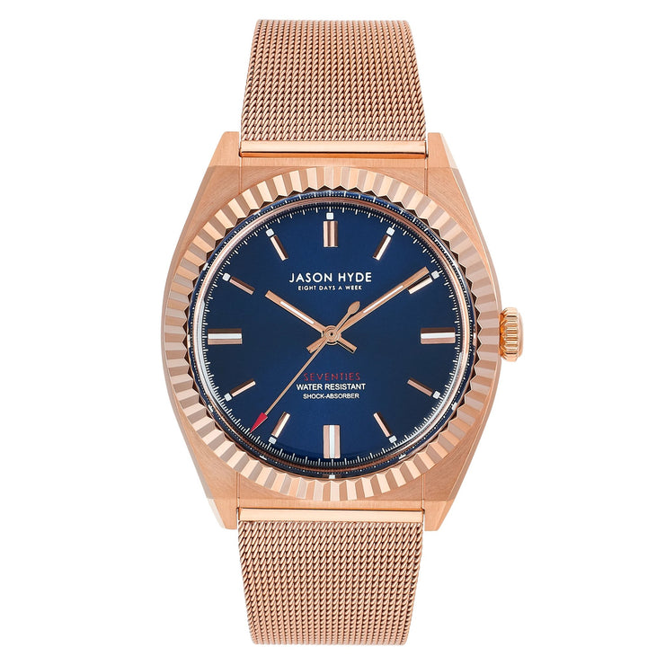 Jason Hyde Uno 40mm Navy Rose Gold Mesh - Watches.com - JH10013