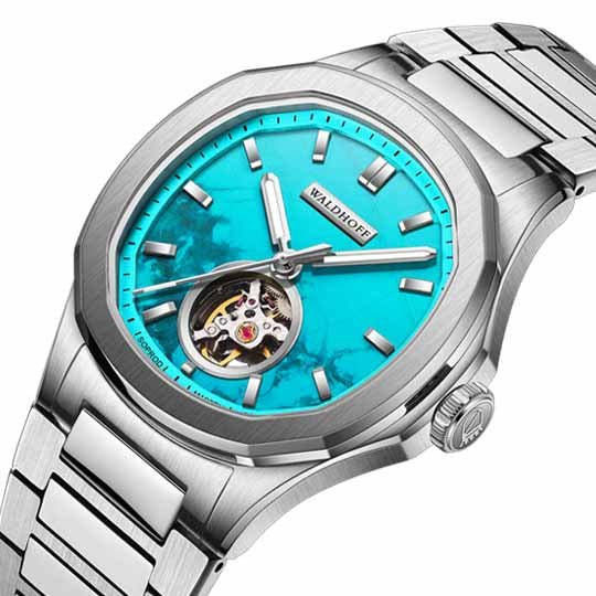 Manufaktur Waldhoff Navigator Automatic Turquoise SS angled shot picture