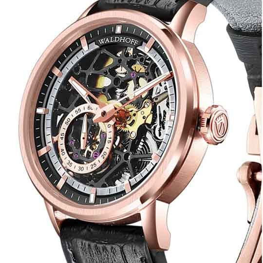 Manufaktur Waldhoff Pioneer Automatic Rose Gold Obsidian - Watches.com - 