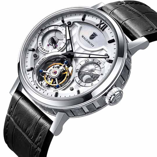 Manufaktur Waldhoff Ultramatic II Tourbillon Diamond Silver angled shot picture