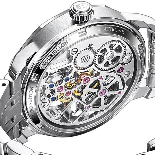 Manufaktur Waldhoff Vanguard V8 Tourbillon Diamond Silver angled shot picture