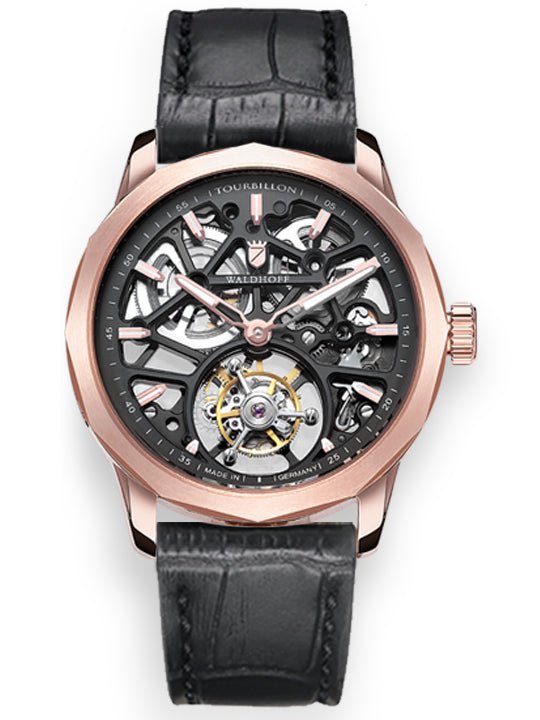 Manufaktur Waldhoff Vanguard V8 Tourbillon Red Gold angled shot picture