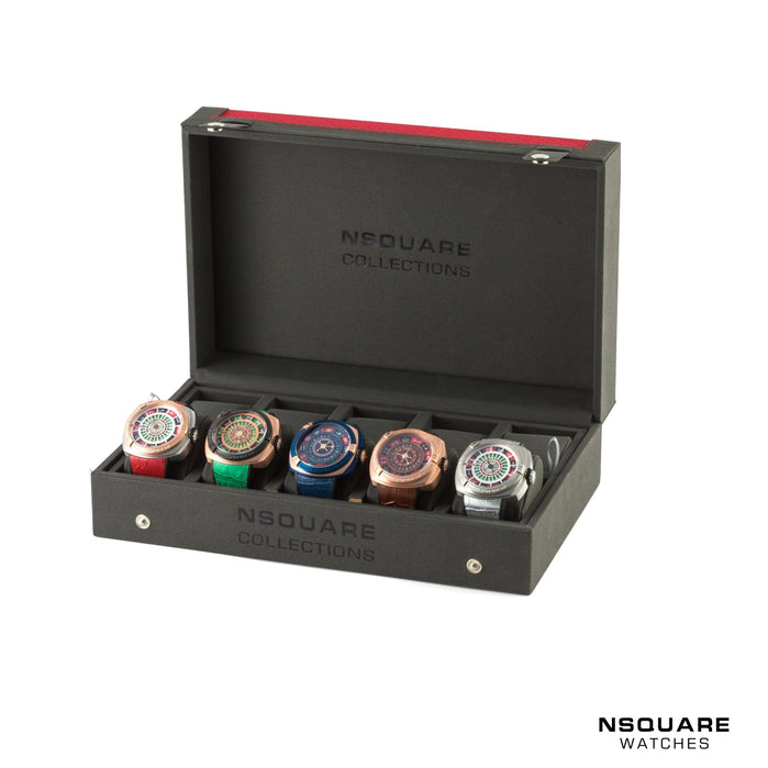 NSQUARE 10 Piece Watch Box Black Red angled shot picture