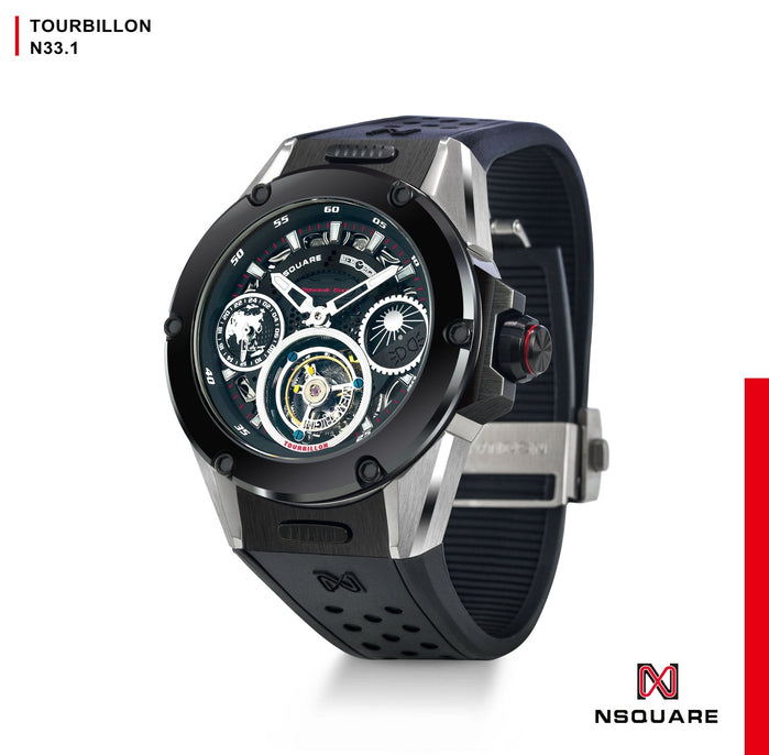 NSQUARE Dynamic Race Tourbillon 46mm N33.1 Steel Ceramic Black Limited Edition angled shot picture