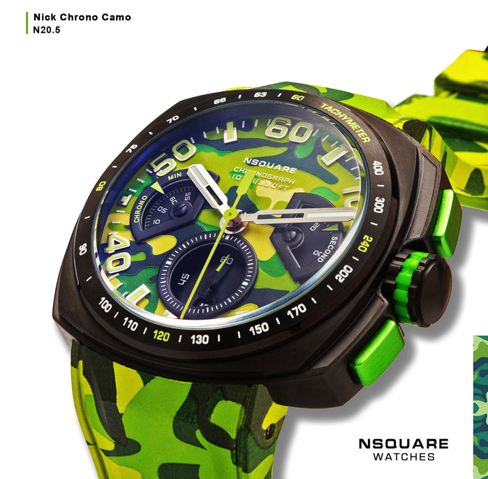 NSQUARE Nick Chronograph Camo 51mm N20.5 Green angled shot picture