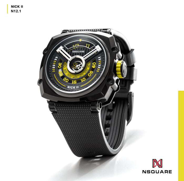 NSQUARE Nick II Automatic 45mm N12.1 Black Yellow angled shot picture