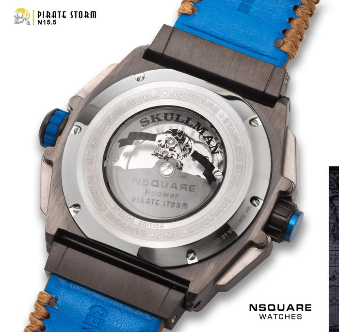 NSQUARE Pirate Storm Automatic 48mm N15.5 Black Vachetta Tan angled shot picture