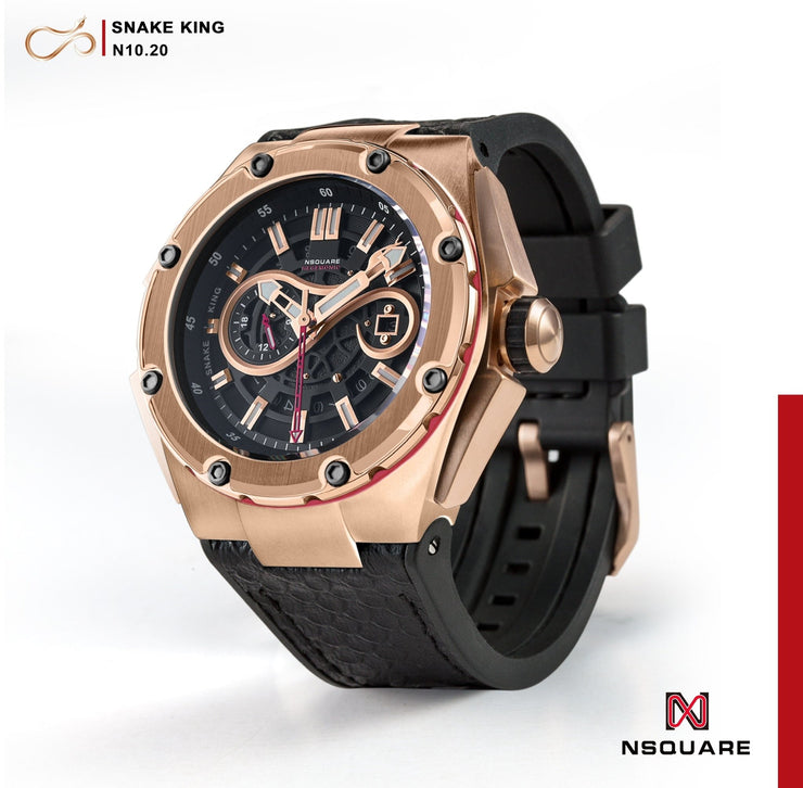 NSQUARE SnakeKing Automatic 46mm N10.20 Gold - Watches.com - N10.20 - LEATHER - RUBBER