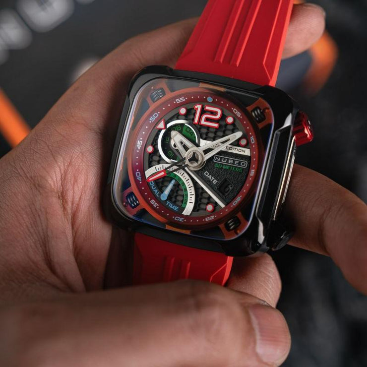 Nubeo Ecliptic Retrograde Dual Time Limited Edition Hazard Red - Watches.com - NB - 6096 - 04