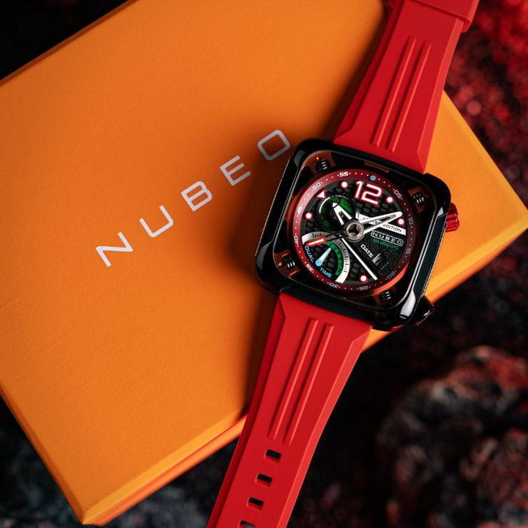 Nubeo Ecliptic Retrograde Dual Time Limited Edition Hazard Red - Watches.com - NB - 6096 - 04