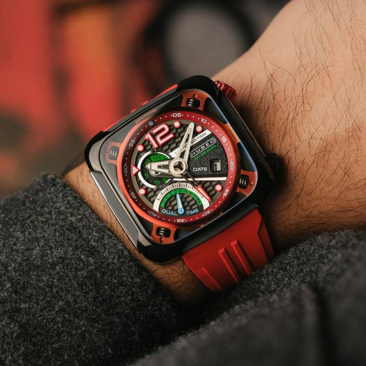 Nubeo Ecliptic Retrograde Dual Time Limited Edition Hazard Red - Watches.com - NB - 6096 - 04