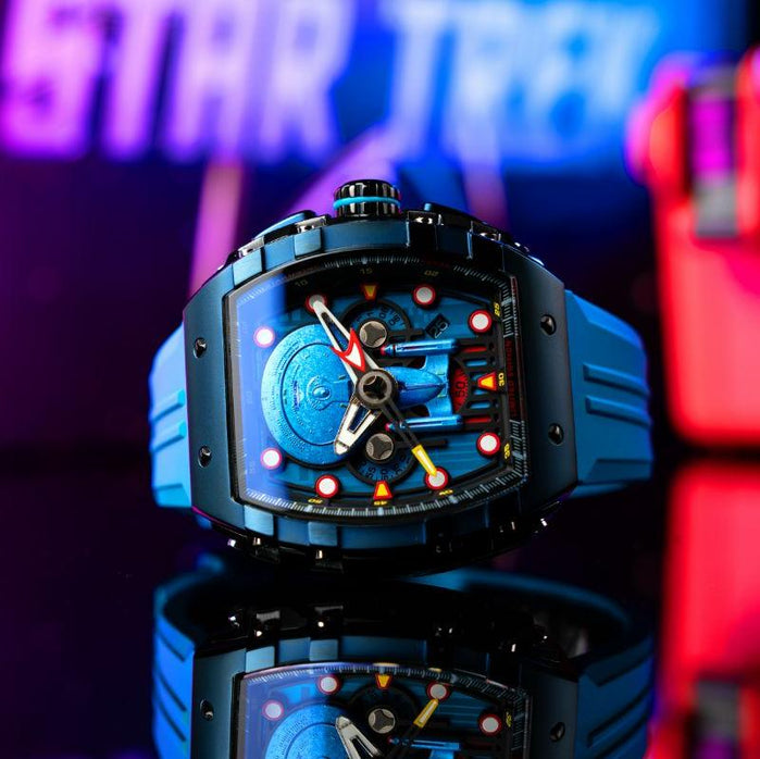 Nubeo Magellan Chronograph Star Trek Enterprise-d Limited Edition Medical Blue angled shot picture