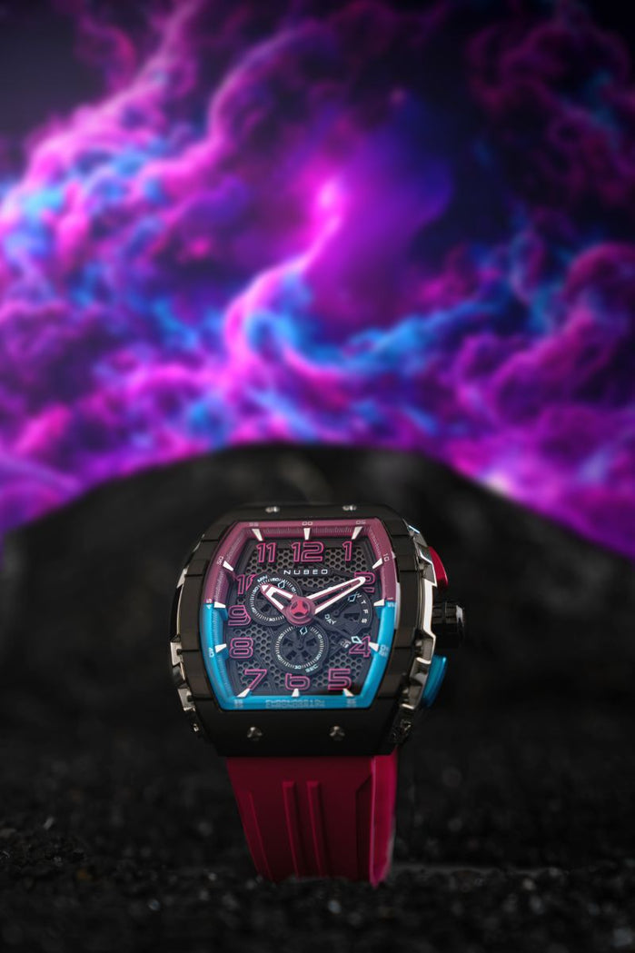 Nubeo Magellan Retrograde Chronograph Bubblegum Pink angled shot picture