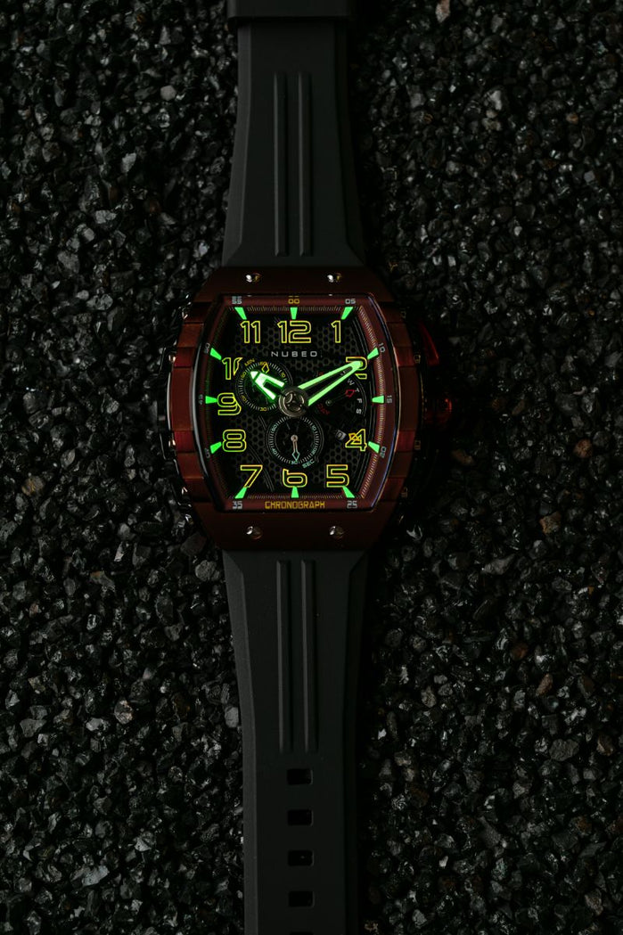 Nubeo Magellan Retrograde Chronograph Crimson Red angled shot picture