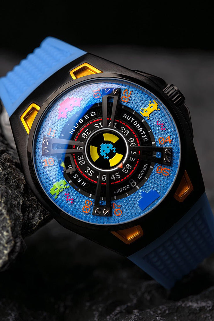 Nubeo OAO Automatic Space Invaders Limited Edition Cosmic Blue - Watches.com - NB - 6099 - SI - 03