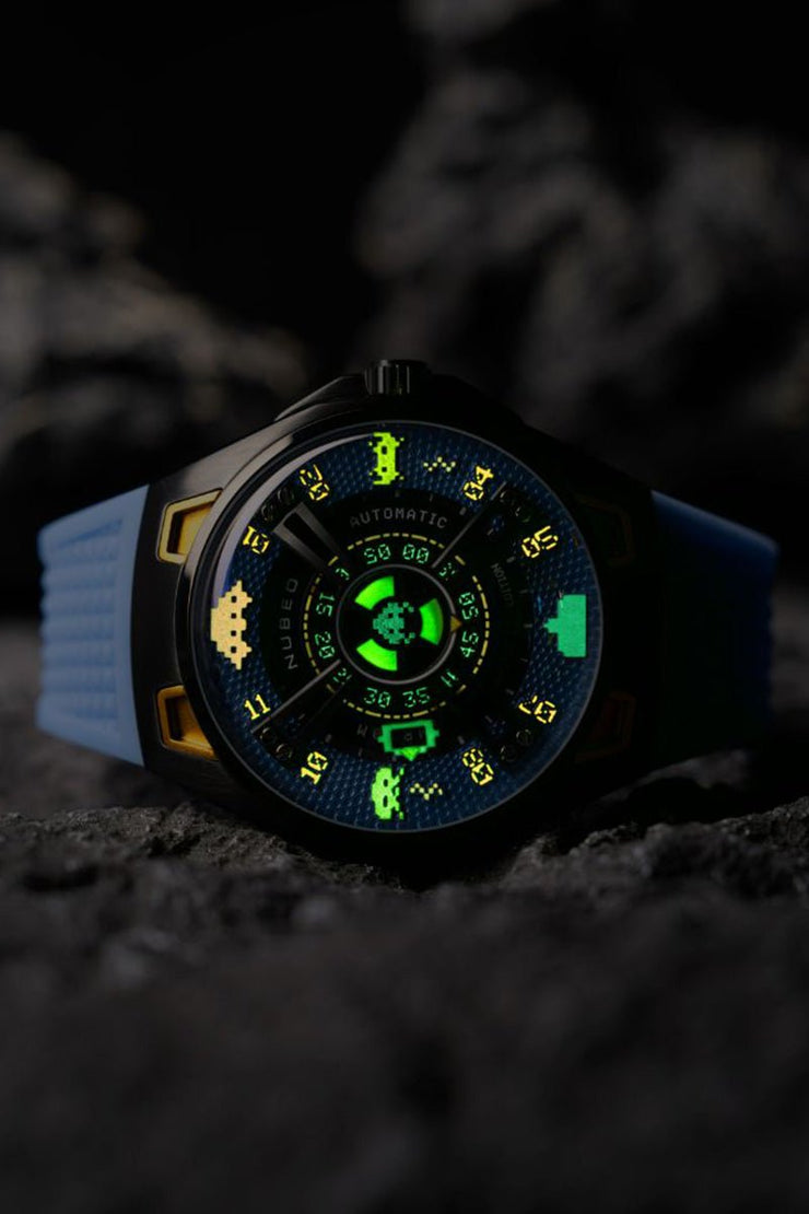 Nubeo OAO Automatic Space Invaders Limited Edition Cosmic Blue - Watches.com - NB - 6099 - SI - 03