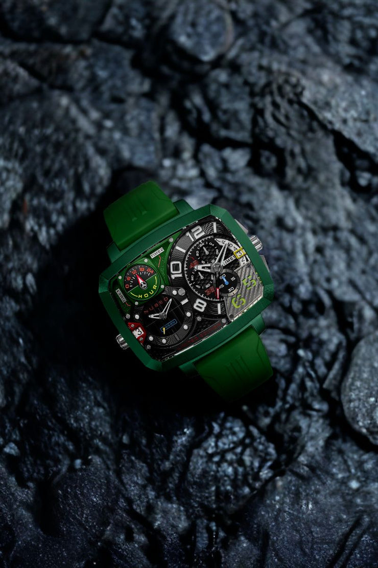 Nubeo Odyssey Triple Time Zone Chronograph Limited Edition Metallic Green - Watches.com - NB - 6084 - 03