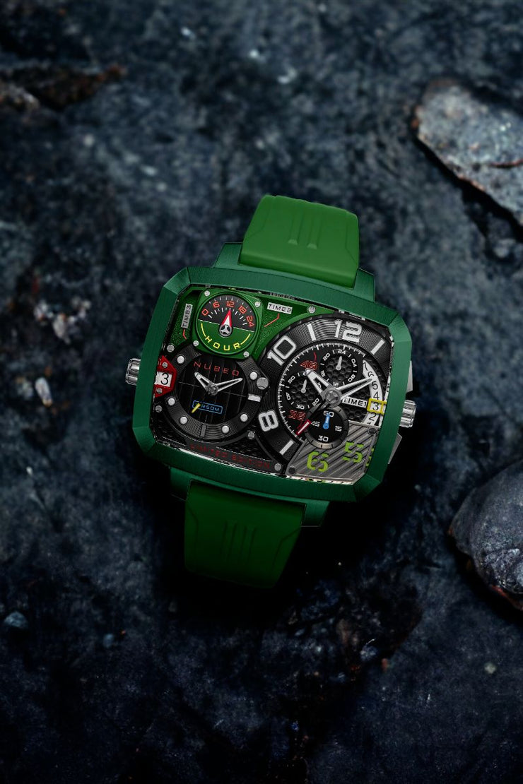 Nubeo Odyssey Triple Time Zone Chronograph Limited Edition Metallic Green - Watches.com - NB - 6084 - 03