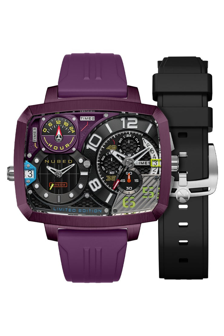 Nubeo Odyssey Triple Time Zone Chronograph Limited Edition Metallic Purple - Watches.com - NB - 6084 - 06