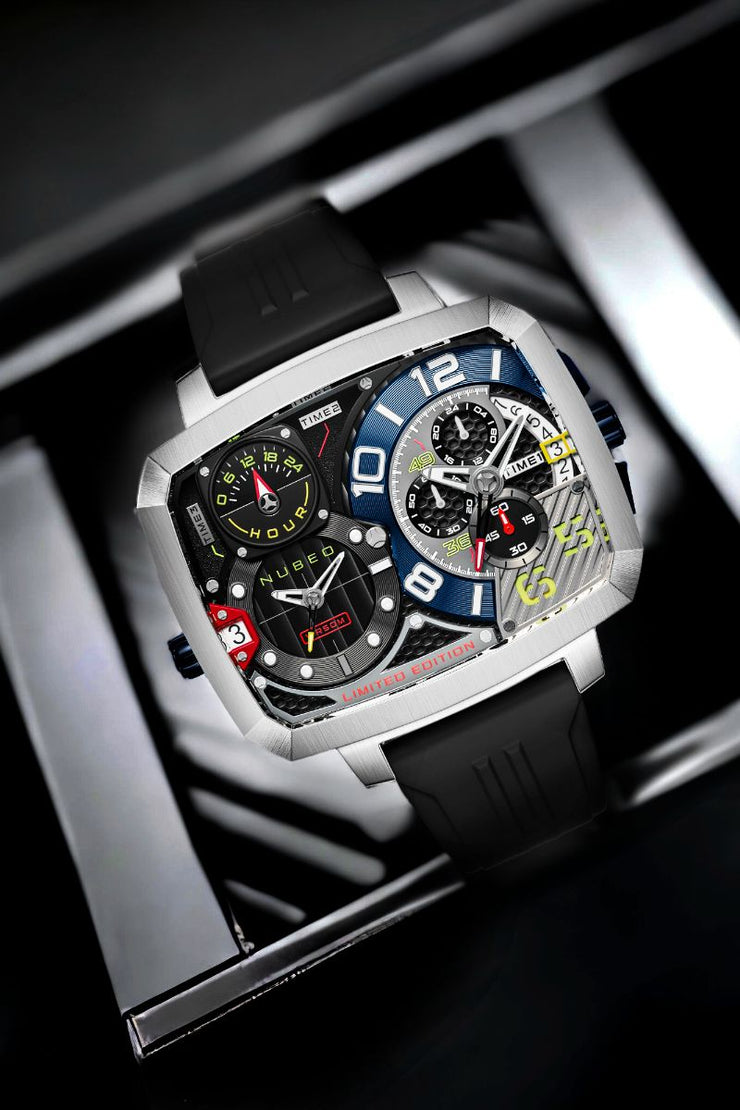 Nubeo Odyssey Triple Time Zone Chronograph Limited Edition Metallic Silver - Watches.com - NB - 6084 - 01