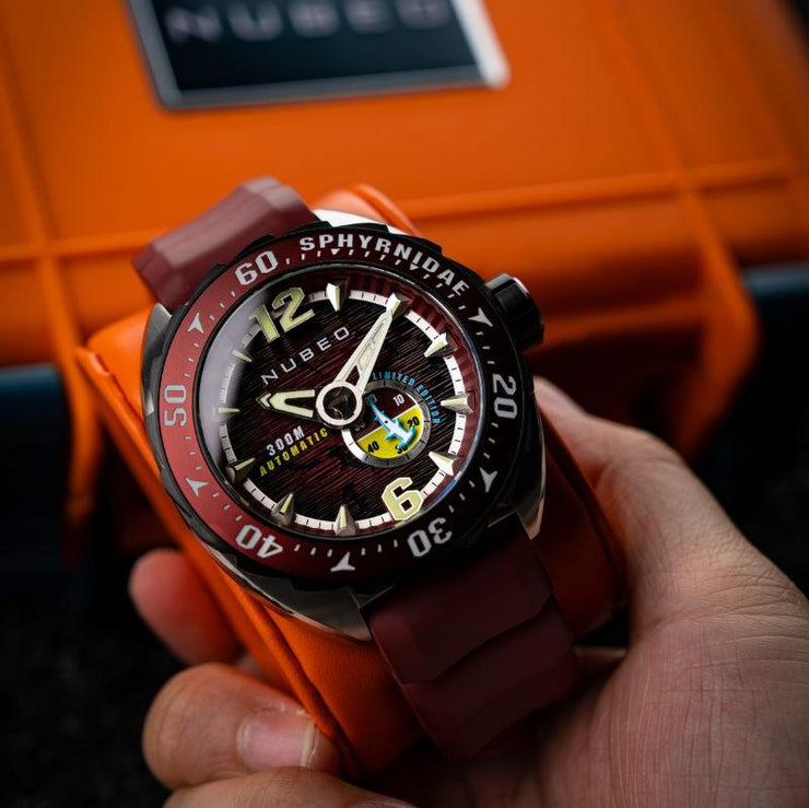 Nubeo Sphyrnidae Automatic Limited Edition Neptone Red - Watches.com - NB - 6092 - 01