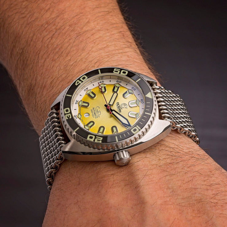 Ocean Crawler Core Diver Automatic Yellow Refractor Summer Limited Edition - Watches.com - 