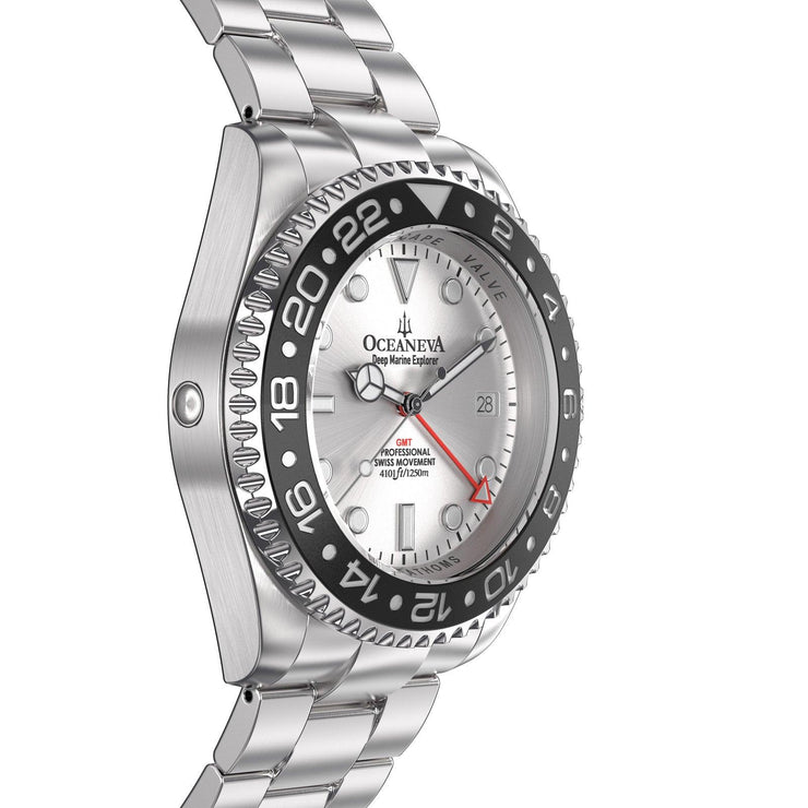 Oceaneva Deep Marine Explorer GMT 1250M Pro Diver Black Silver - Watches.com - SL.BK.RH.BK.GMT.ST