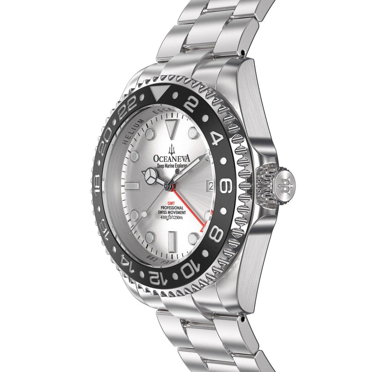 Oceaneva Deep Marine Explorer GMT 1250M Pro Diver Black Silver - Watches.com - SL.BK.RH.BK.GMT.ST