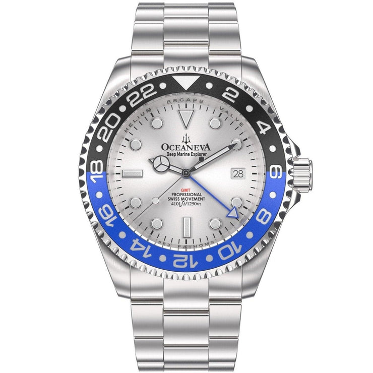 Oceaneva Deep Marine Explorer GMT 1250M Pro Diver Blue Silver - Watches.com - SL.BL.RH.BK.GMT.ST