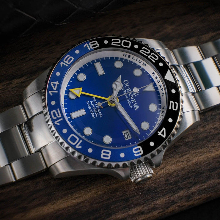 Oceaneva Deep Marine Explorer GMT Automatic 1250M Pro Diver Blue - Watches.com - BL.BL.NH.BK.GMT.ST