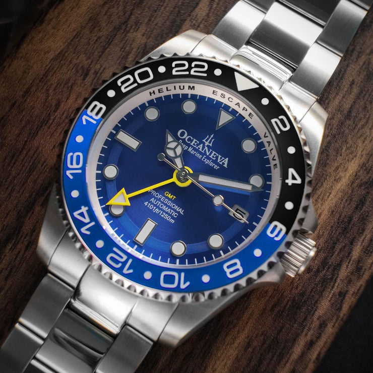 Oceaneva Deep Marine Explorer GMT Automatic 1250M Pro Diver Blue - Watches.com - BL.BL.NH.BK.GMT.ST