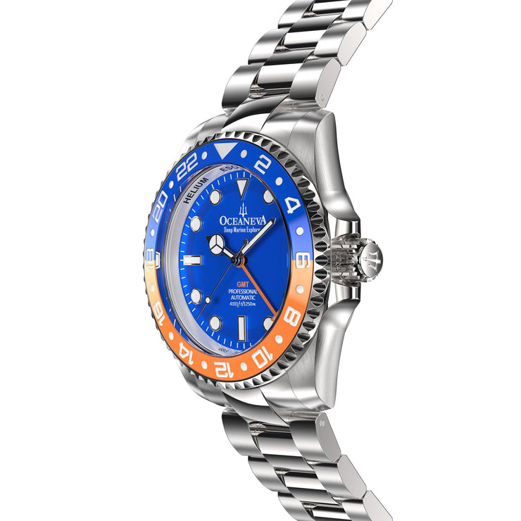 Oceaneva Deep Marine Explorer GMT Automatic 1250M Pro Diver Blue Orange - Watches.com - BL.BL.NH.OY.GMT.ST