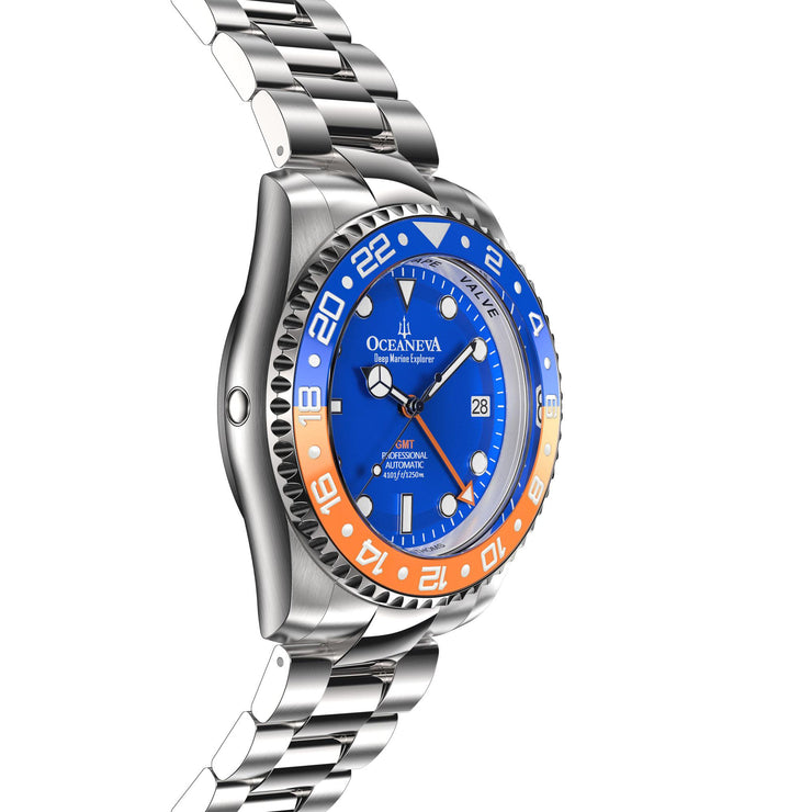 Oceaneva Deep Marine Explorer GMT Automatic 1250M Pro Diver Blue Orange - Watches.com - BL.BL.NH.OY.GMT.ST