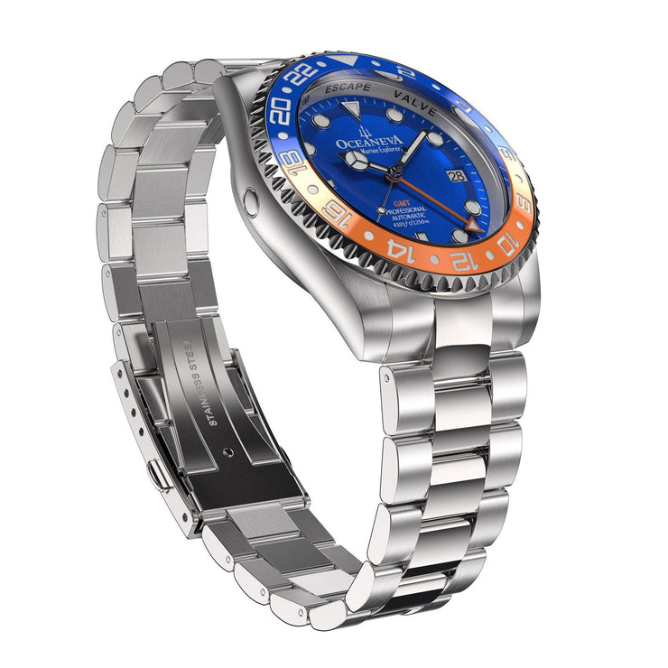 Oceaneva Deep Marine Explorer GMT Automatic 1250M Pro Diver Blue Orange - Watches.com - BL.BL.NH.OY.GMT.ST