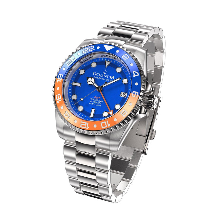 Oceaneva Deep Marine Explorer GMT Automatic 1250M Pro Diver Blue Orange - Watches.com - BL.BL.NH.OY.GMT.ST