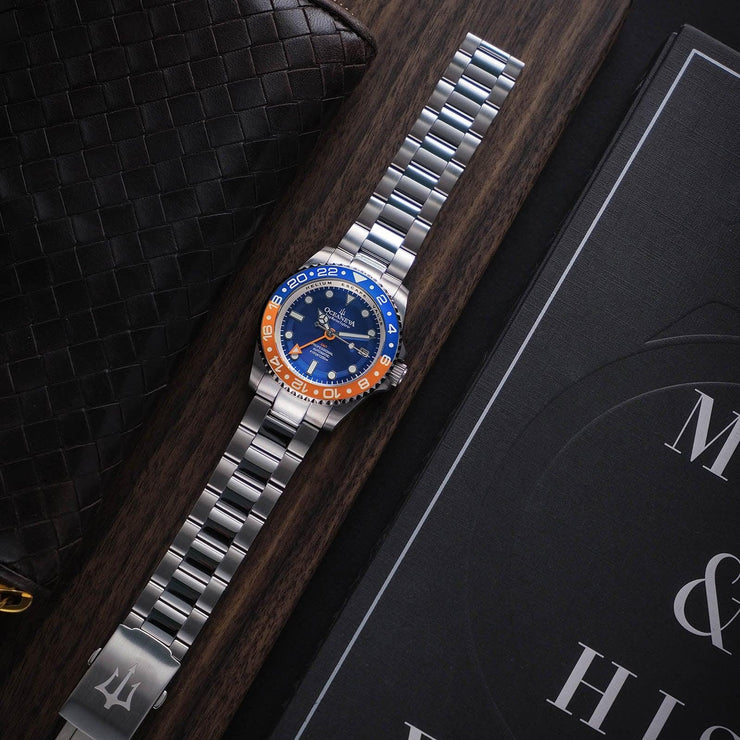 Oceaneva Deep Marine Explorer GMT Automatic 1250M Pro Diver Blue Orange - Watches.com - BL.BL.NH.OY.GMT.ST