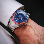 Oceaneva Deep Marine Explorer GMT Automatic 1250M Pro Diver Blue Red - Watches.com - BL.RD.NH.BL.GMT.ST