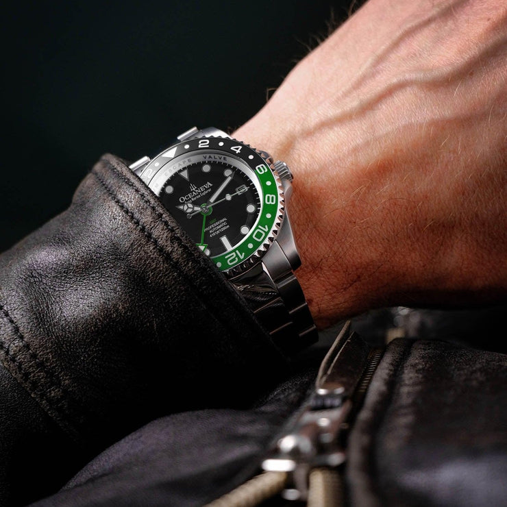 Oceaneva Deep Marine Explorer GMT Automatic 1250M Pro Diver Green Black - Watches.com - BK.GR.NH.BK.GMT.ST